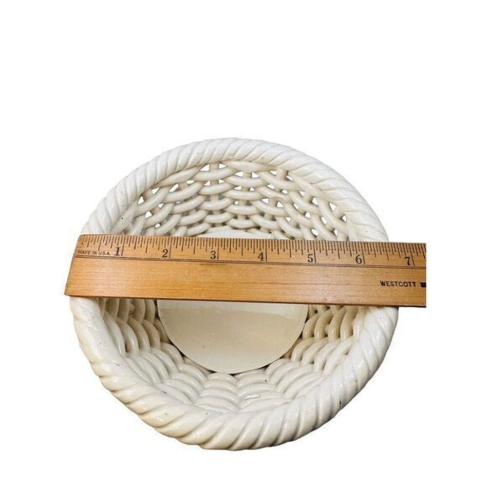 Vintage Decor White Basket Weave Lattice Bowl Made in Spain By Hispania CH - Picture 8 of 12